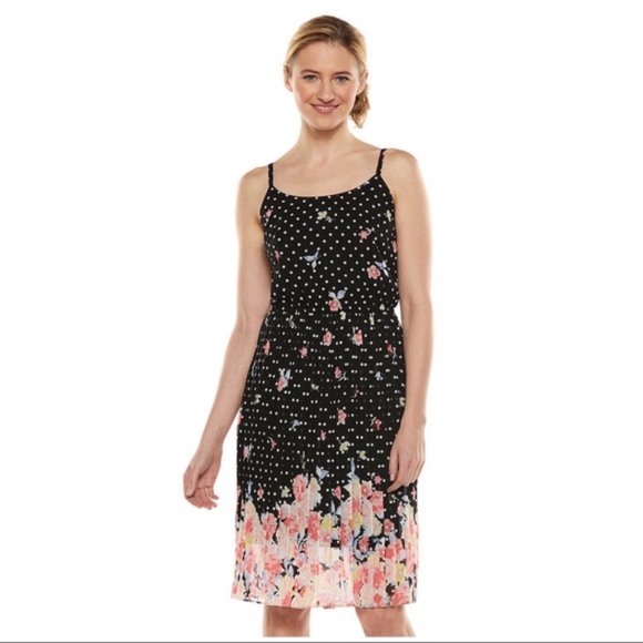 Elle Dresses & Skirts - Elle Black Floral Pleated Lined Midi Dress L NWT